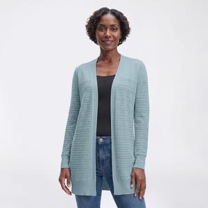 Womens 89th & Madison Long Sleeve Pointelle Stripe Solid Cardigan